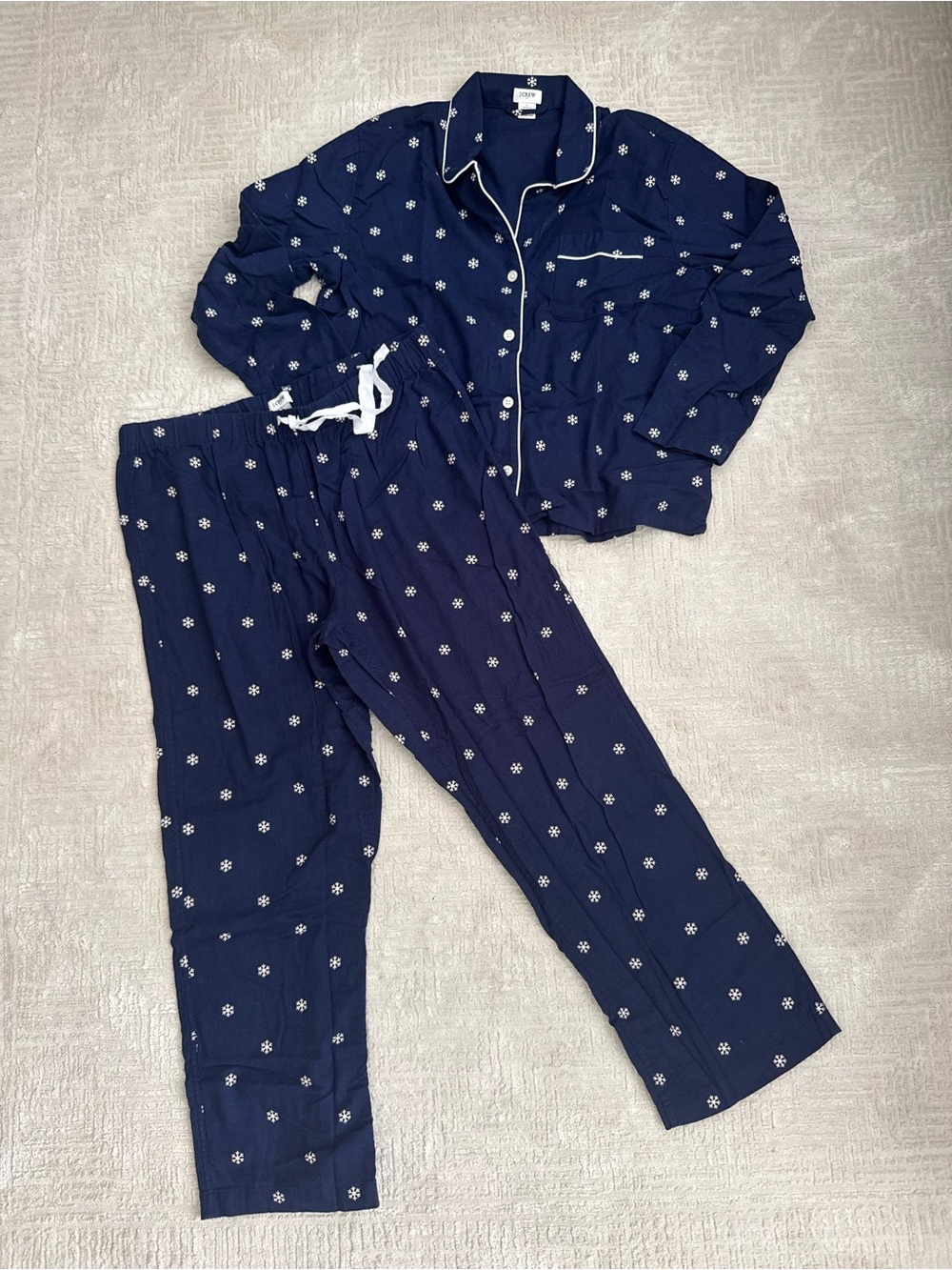 J.Crew Factory Navy Snowflake Long-Sleeve Pajama Set Size L